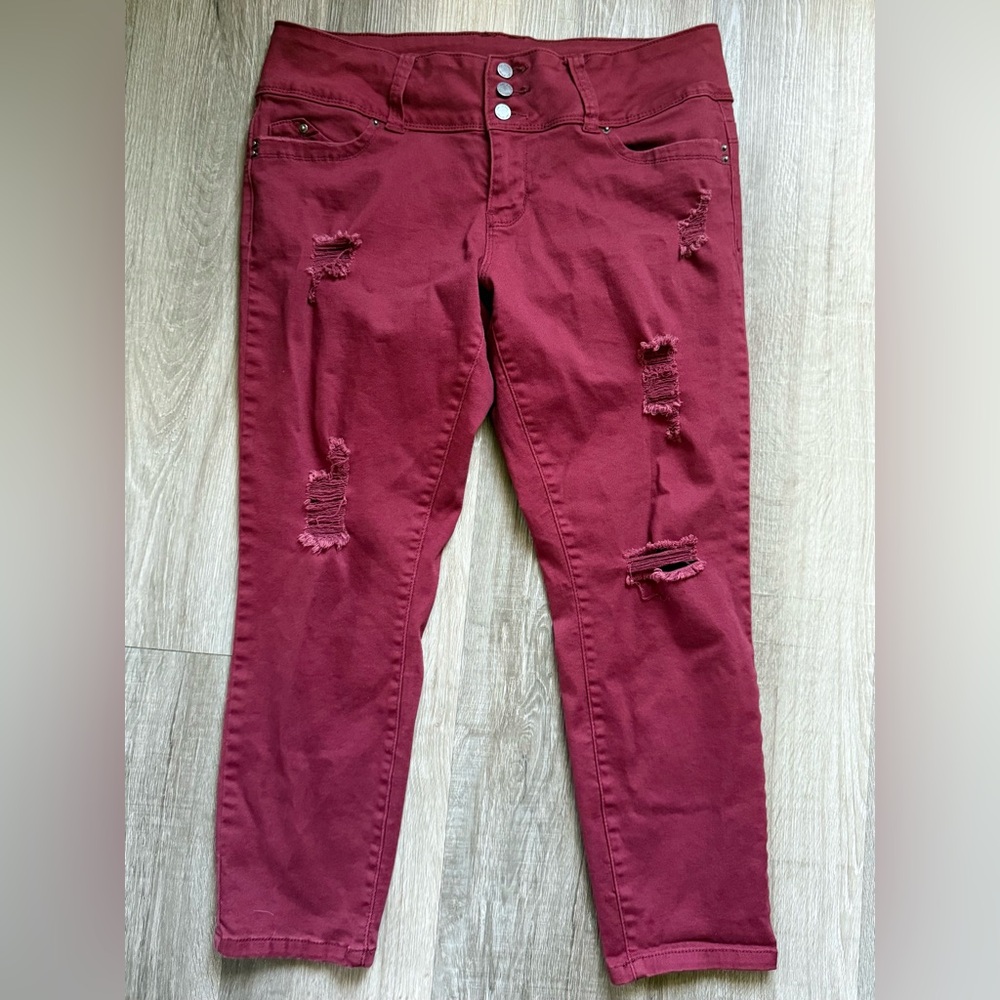 YMI Burgundy Distressed Jeans